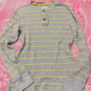 urban pipeline Gray and Yellow Striped Long Sleeve Henley Tee